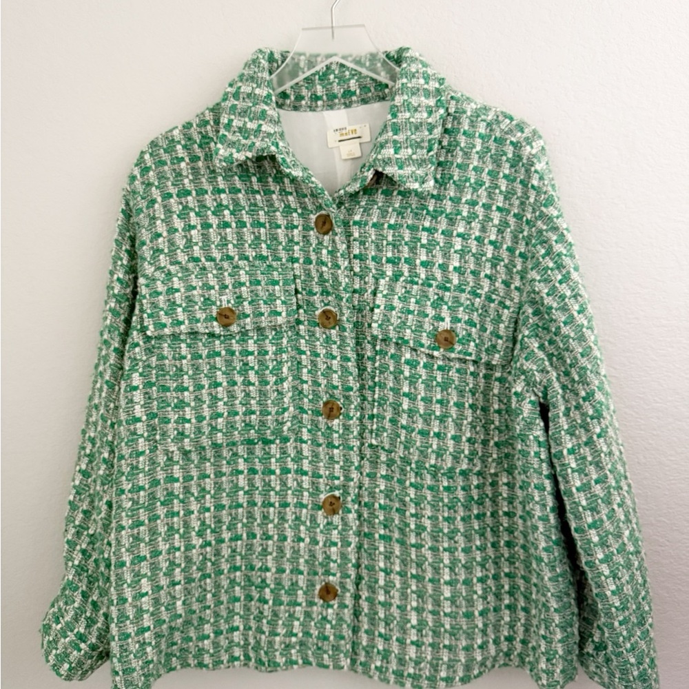 Anthropologie Maeve Tweed Green Jacket Shacket - Picture 2 of 9